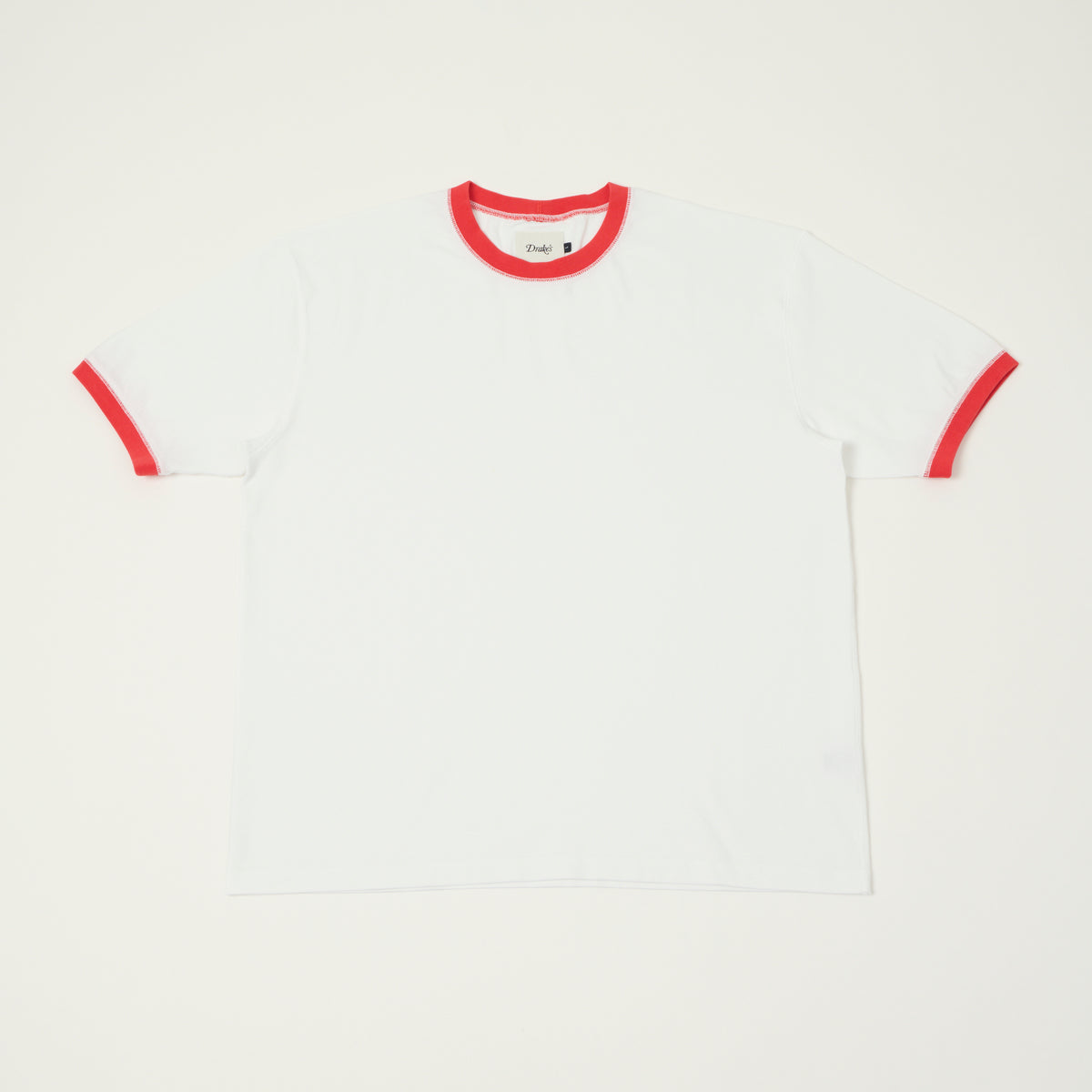 Drake's Cotton Crew Neck Ringer T-Shirt - White/Red