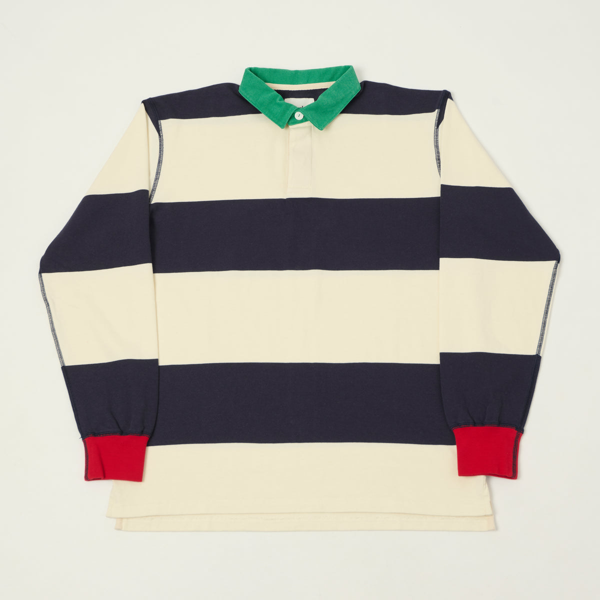 Drake's Dual Block Stripe Rugby Shirt - White/Navy