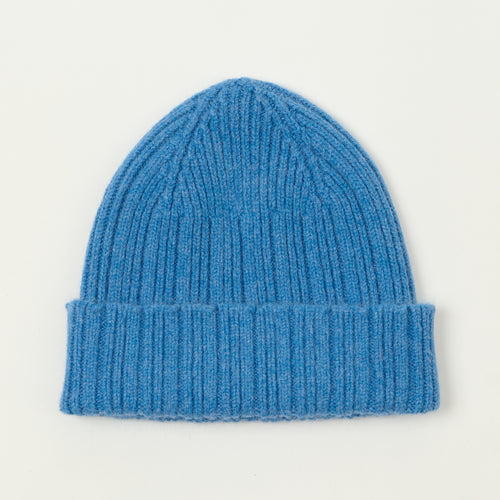 Drake's Lambswool Ribbed Knit Beanie - Lomond Blue