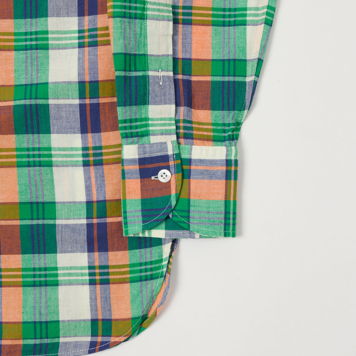 Drake's Button Down Madras Shirt - Green/Orange/Blue