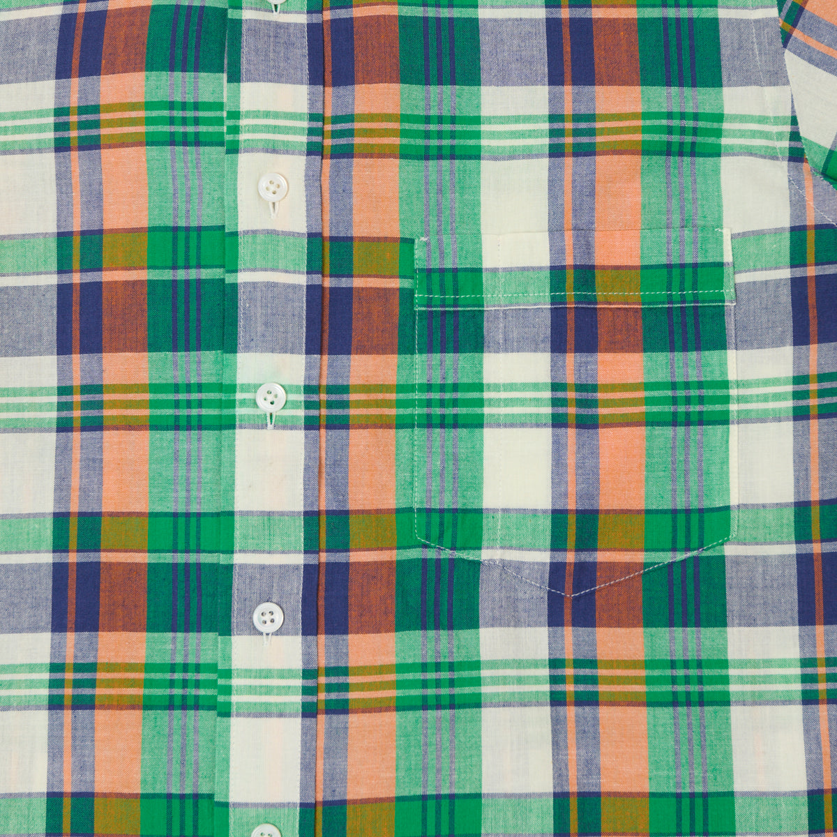 Drake's Button Down Madras Shirt - Green/Orange/Blue