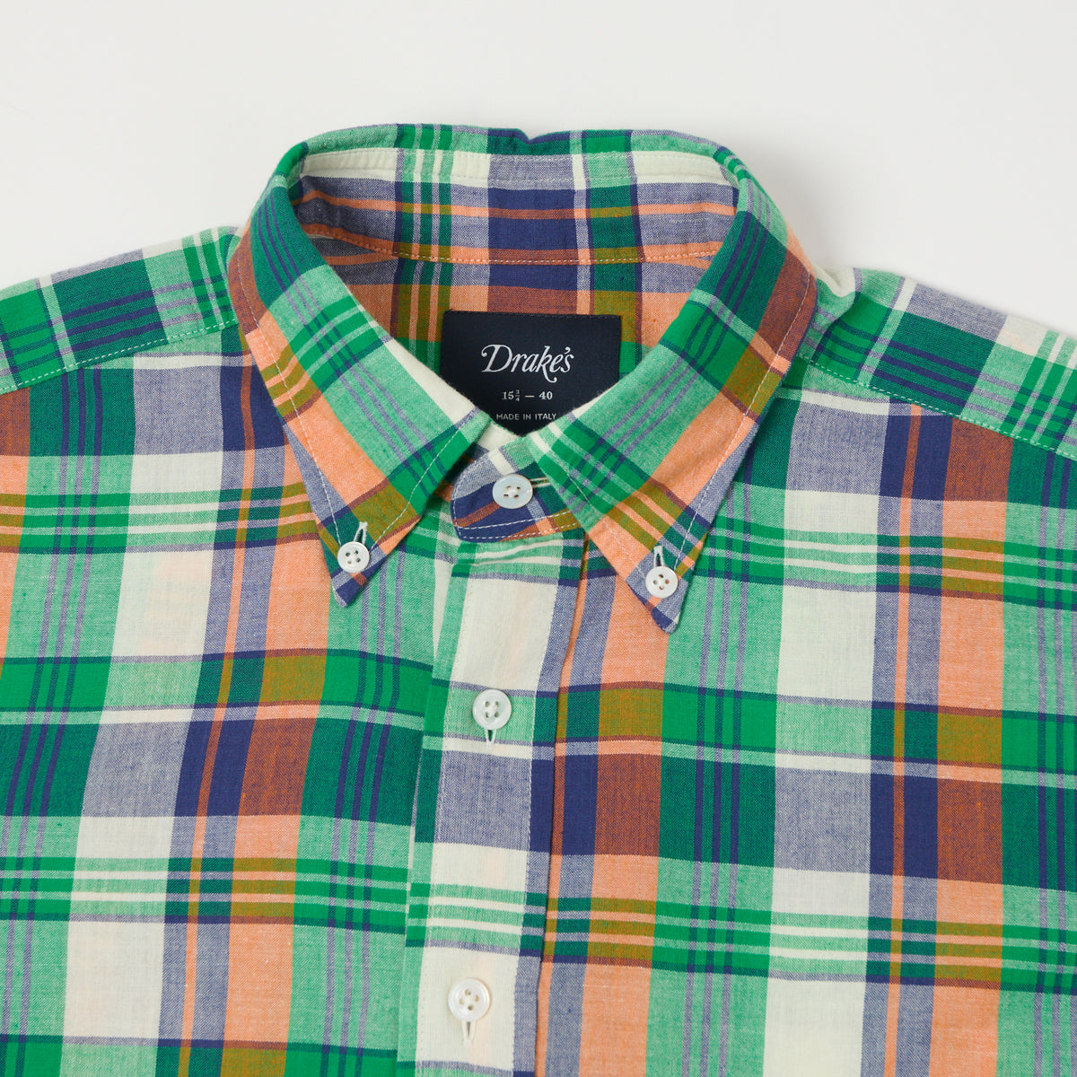 Drake's Button Down Madras Shirt - Green/Orange/Blue