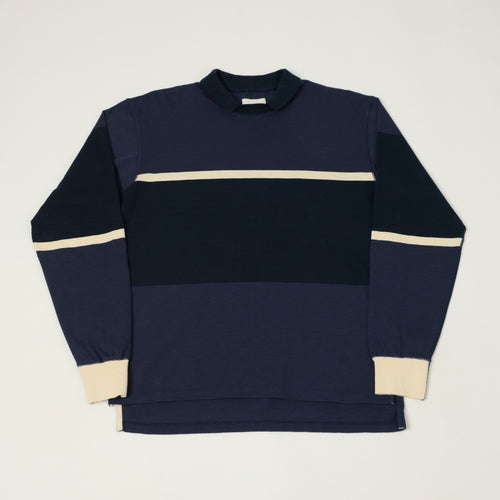 Drake's Mock Neck Rugby Shirt - Dark Navy/Ecru