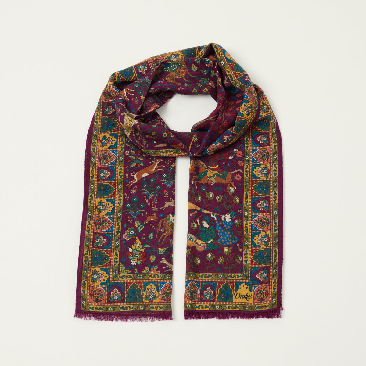 Drake's 'Moghul Garden' Wool/Silk Scarf - Burgundy