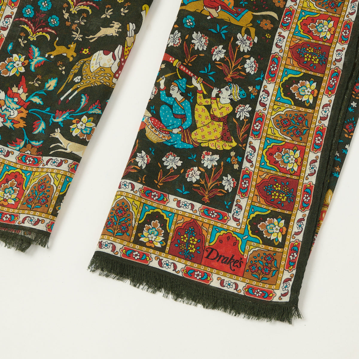 Drake's 'Moghul Garden' Wool/Silk Scarf - Dark Green