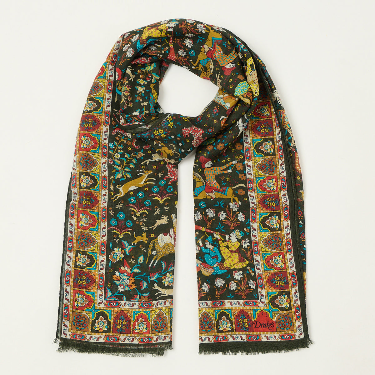Drake's 'Moghul Garden' Wool/Silk Scarf - Dark Green
