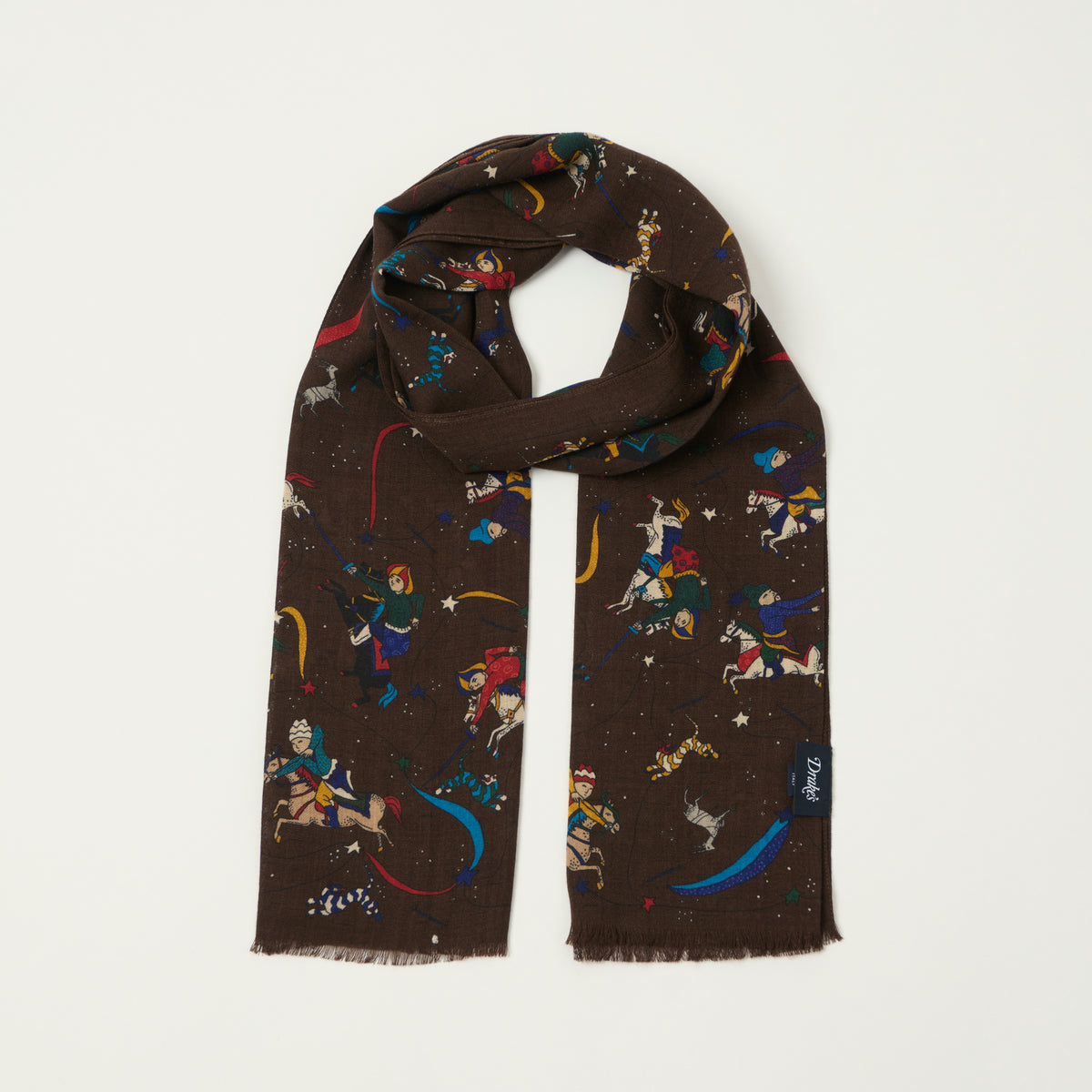 Drake's 'Mughal and Stars' Wool/Silk Scarf - Brown