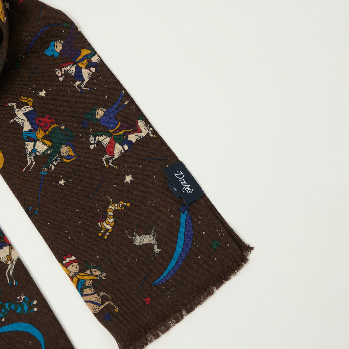 Drake's 'Mughal and Stars' Wool/Silk Scarf - Brown