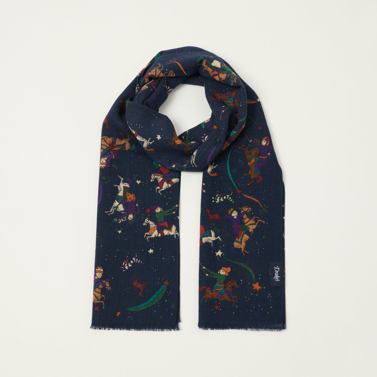 Drake's 'Mughal and Stars' Wool/Silk Scarf - Navy