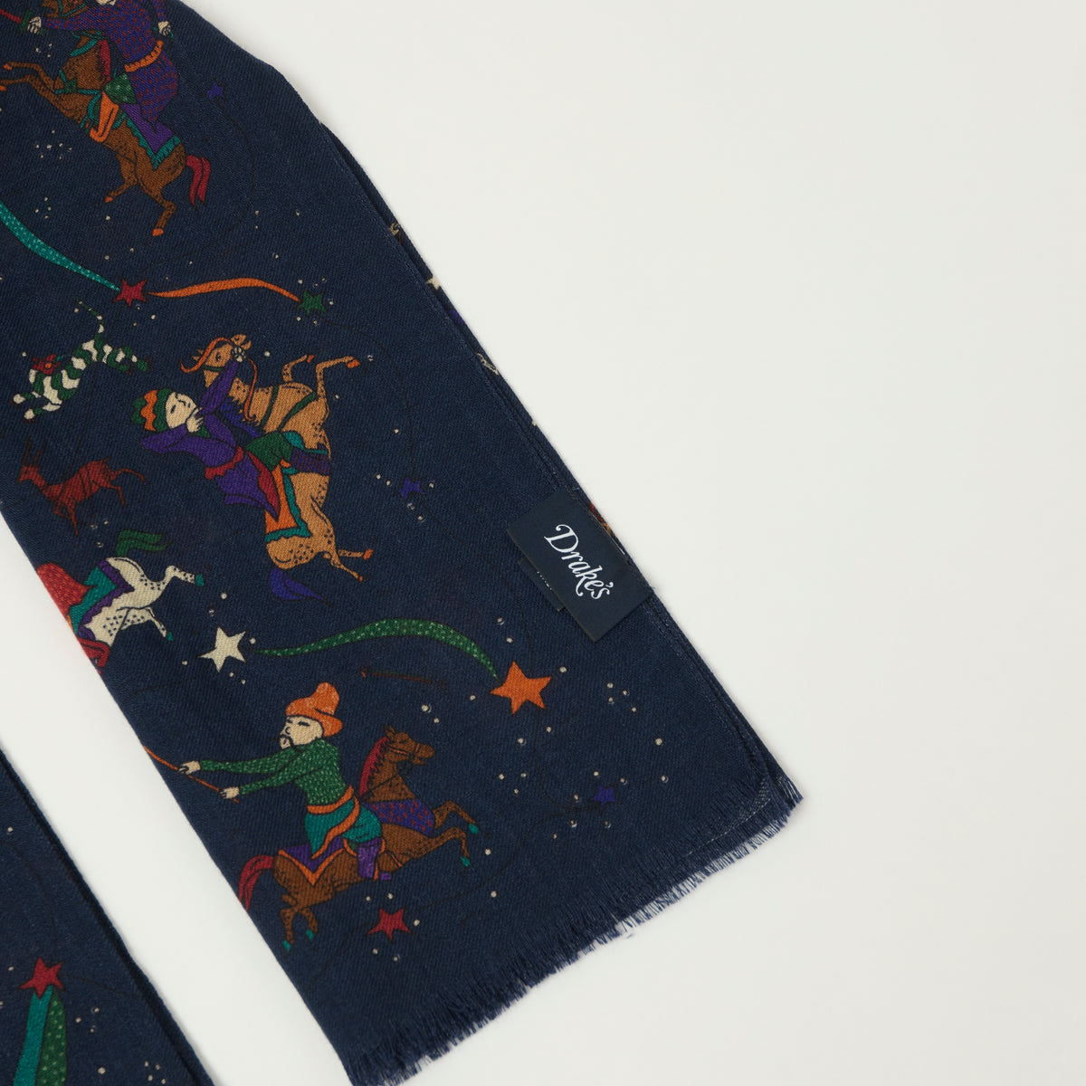 Drake's 'Mughal and Stars' Wool/Silk Scarf - Navy