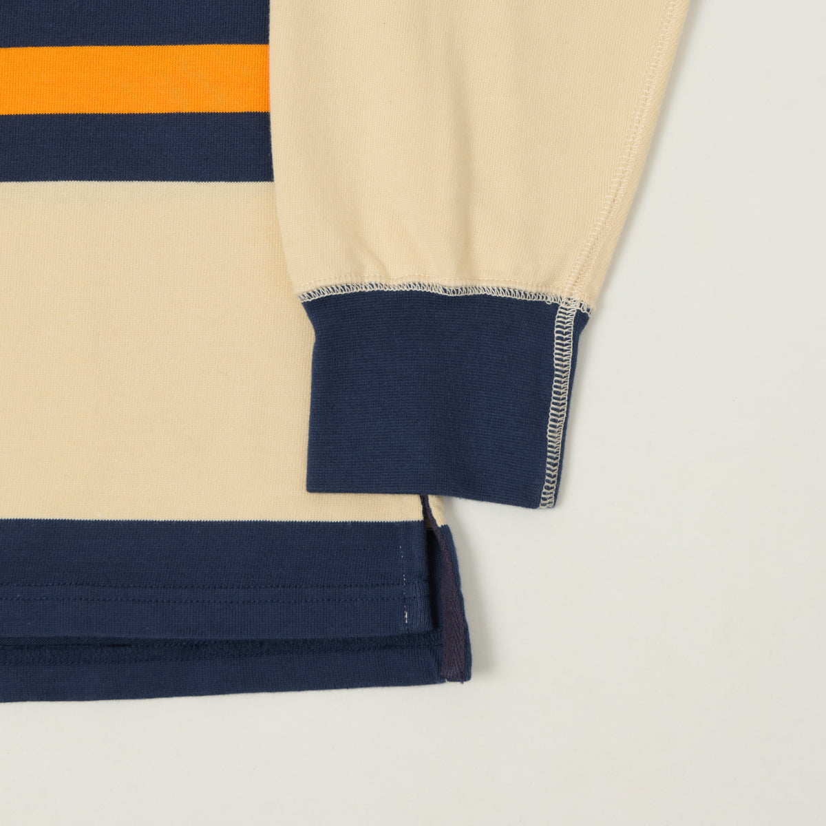 Drake's Stripe Quarter Zip Rugby Shirt - Ecru/Navy/Yellow