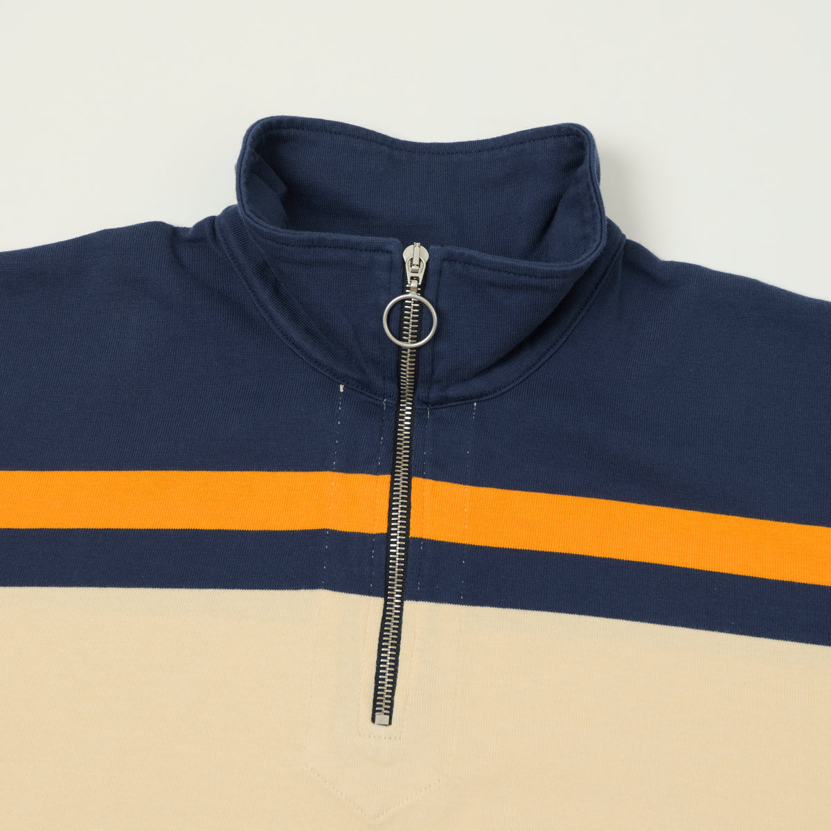Drake's Stripe Quarter Zip Rugby Shirt - Ecru/Navy/Yellow
