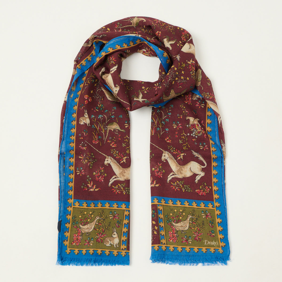 Drake's 'Unicorn' Wool/Silk Scarf - Burgundy