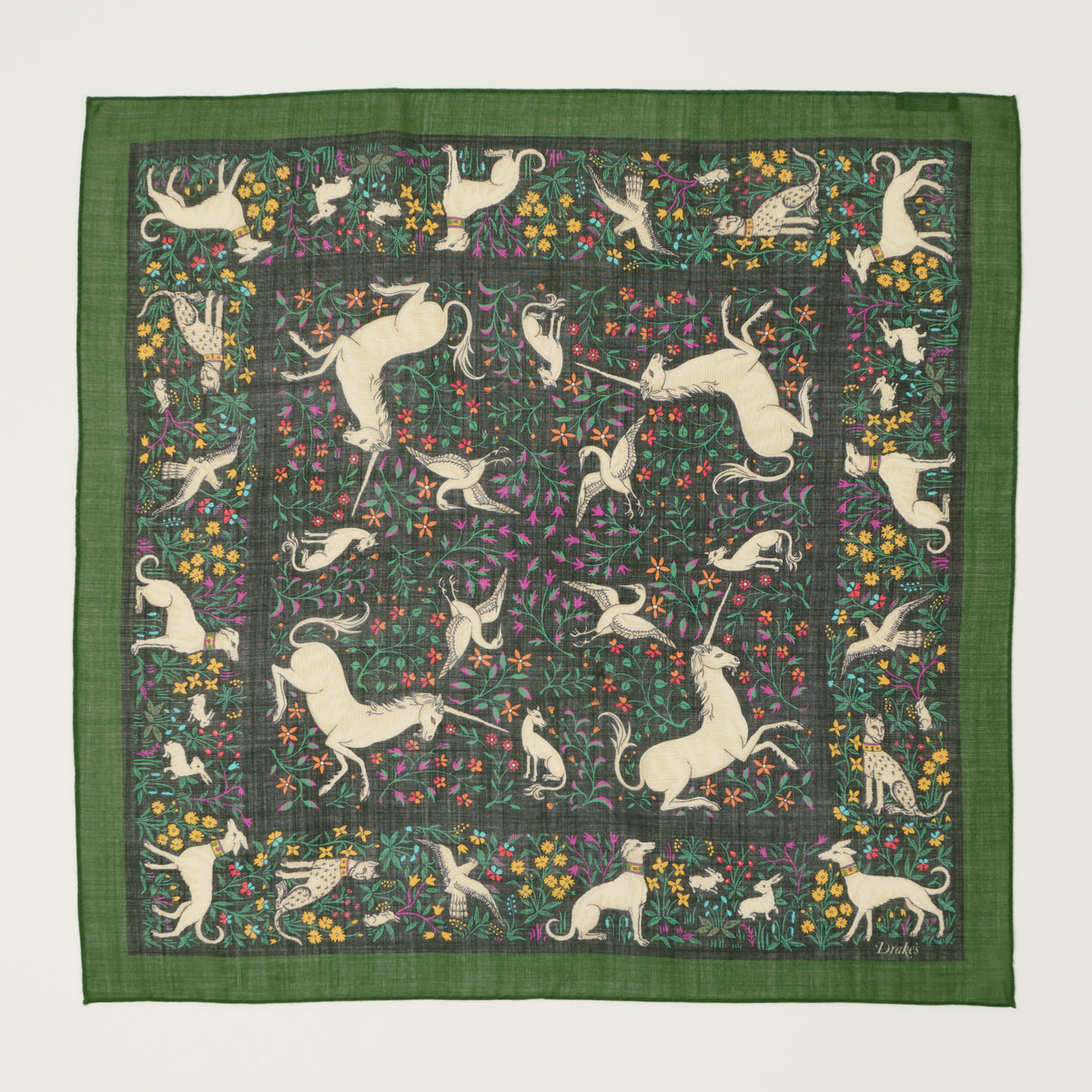Drake's 'Unicorn Print' Silk Bandana - Green