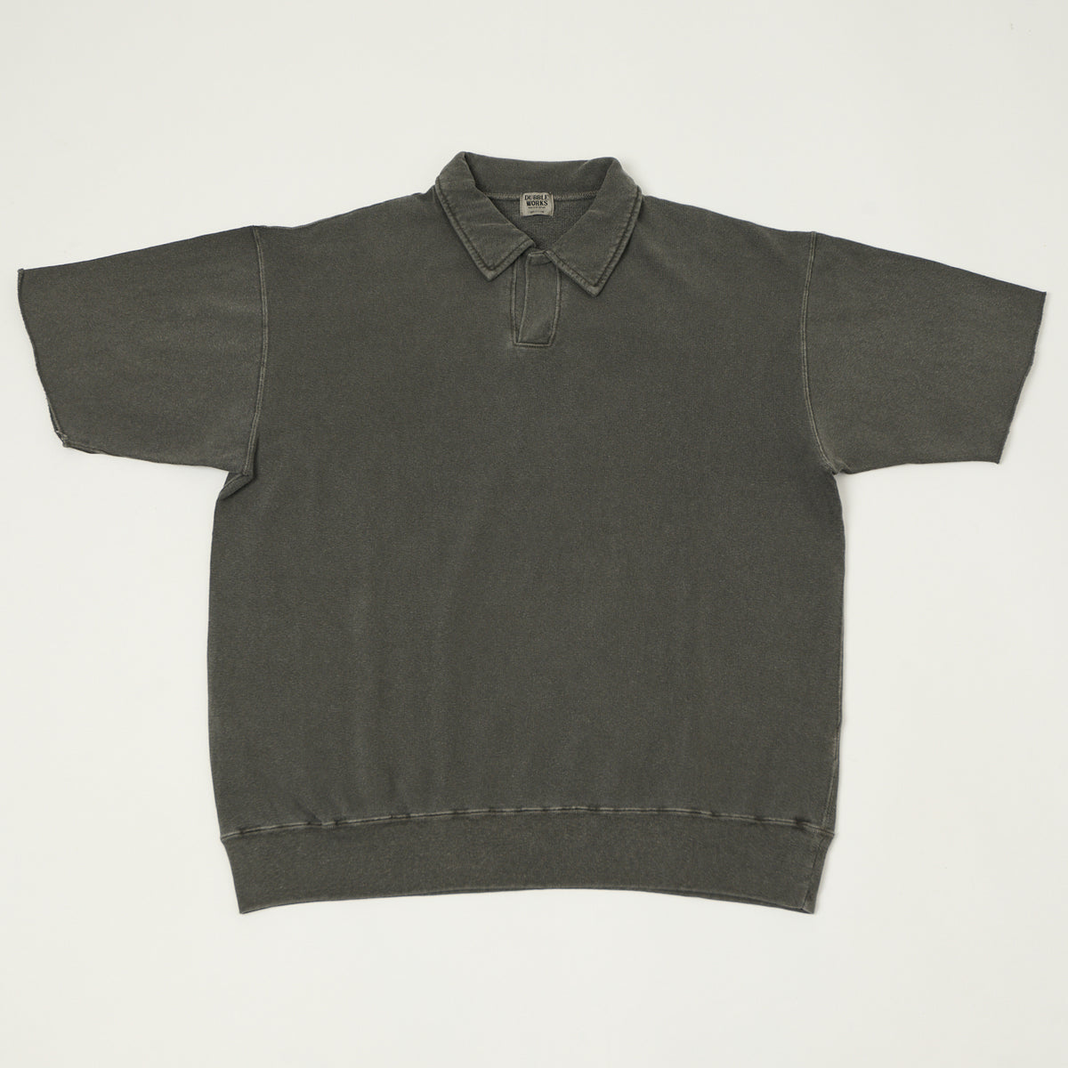 Dubbleworks Cut Off Sleeve Pigment Dyed Sweat Polo Shirt - Black