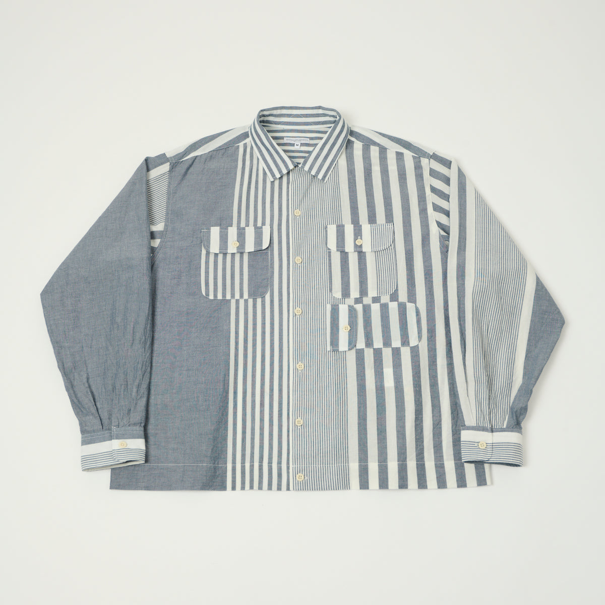 Engineered Garments Striped Chambray Bowling Shirt - Blue/White