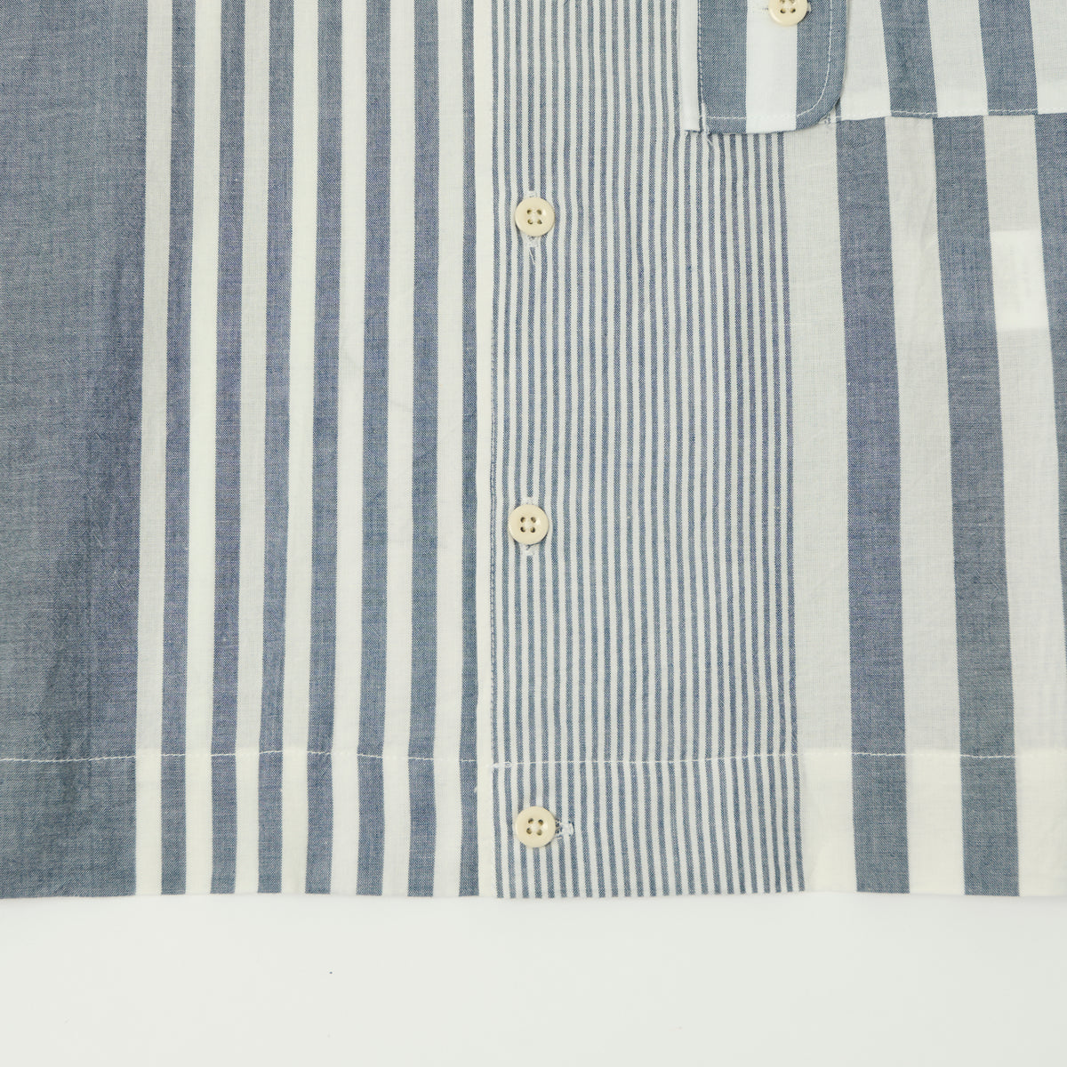 Engineered Garments Striped Chambray Bowling Shirt - Blue/White