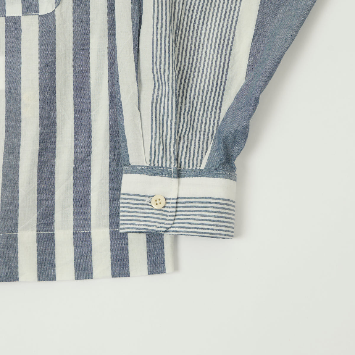 Engineered Garments Striped Chambray Bowling Shirt - Blue/White