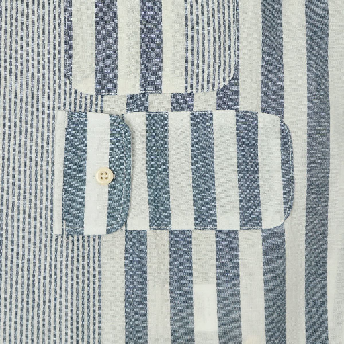 Engineered Garments Striped Chambray Bowling Shirt - Blue/White