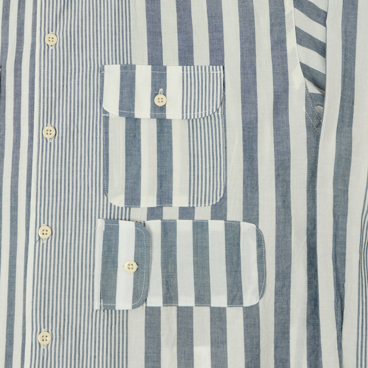 Engineered Garments Striped Chambray Bowling Shirt - Blue/White