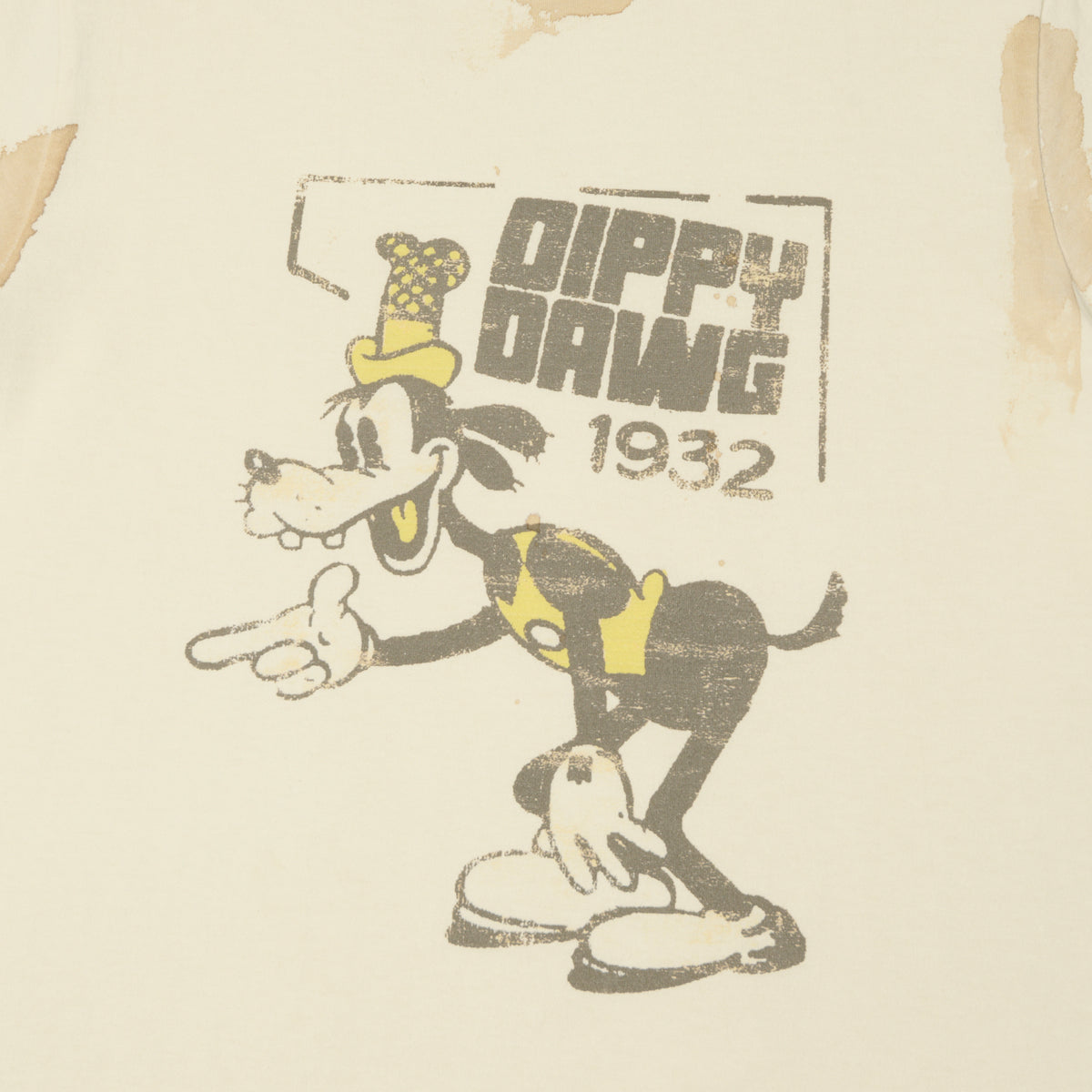 Flea-T 1950s Yellow 'Dippy Dawg' T-Shirt - White