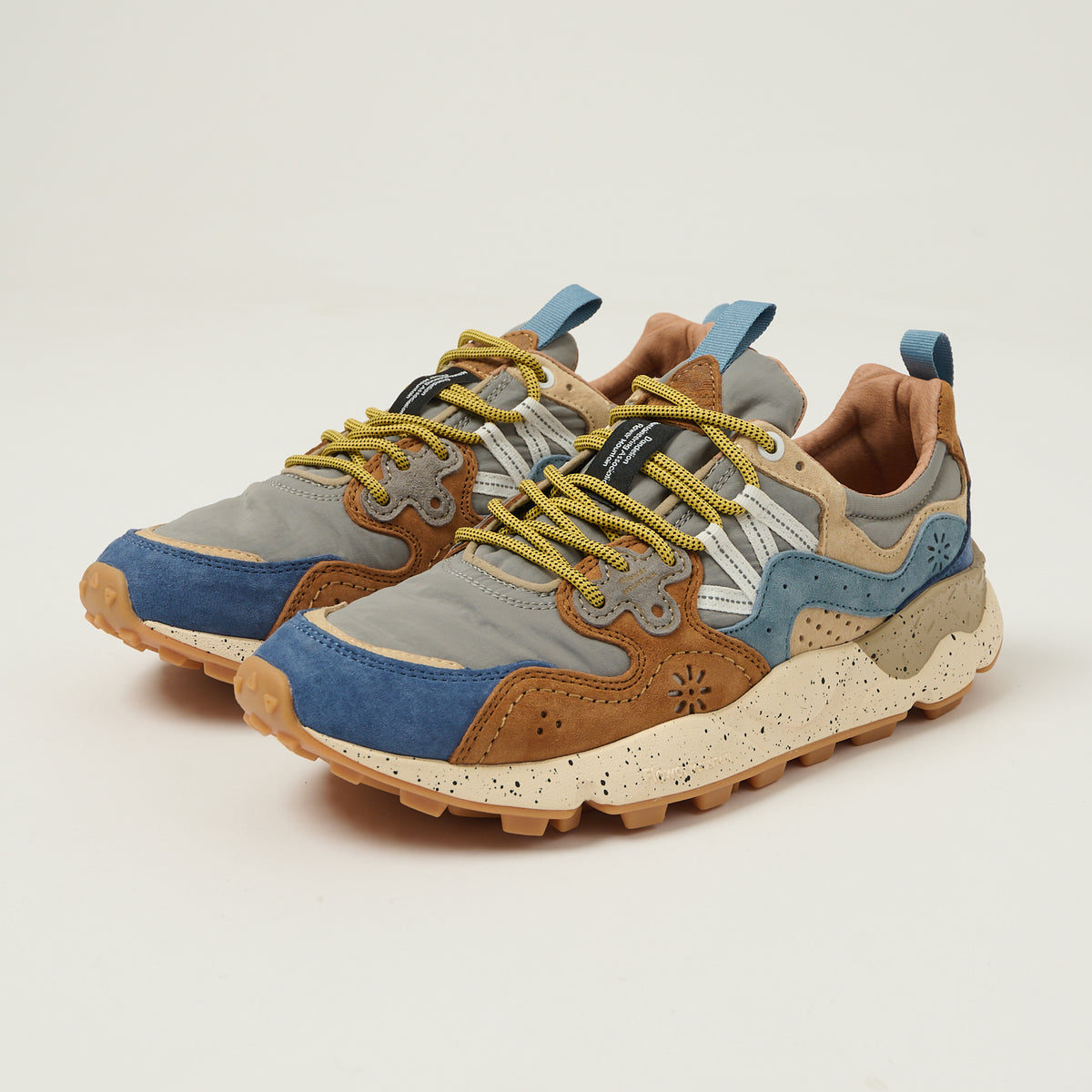 Flower Mountain Yamano 3 Suede/Nylon Sneaker - Brown/Deep Petrol/Light Blue