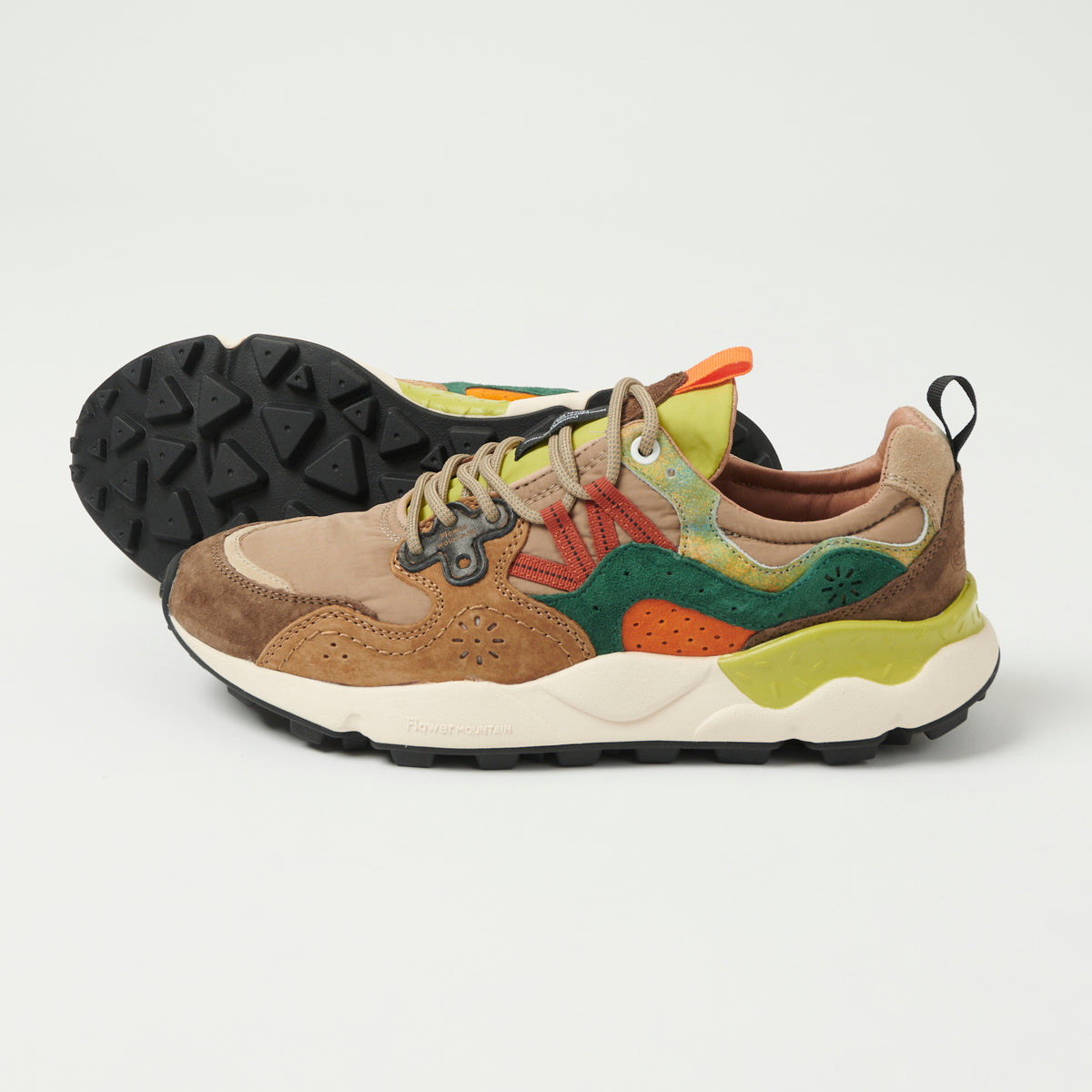 Flower Mountain Yamano 3 Suede/Nylon Sneaker - Brown-Green/Pastel