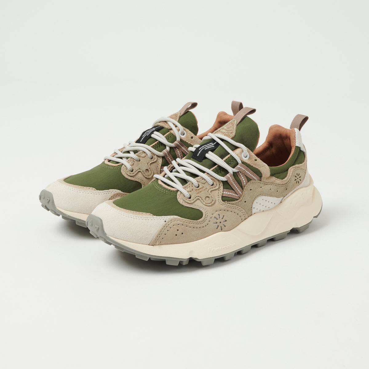Flower Mountain Yamano 3 Suede/Nylon Sneaker - Off White/Military/Green