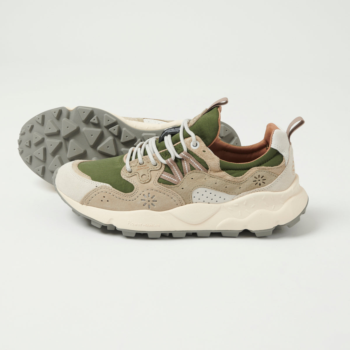 Flower Mountain Yamano 3 Suede/Nylon Sneaker - Off White/Military/Green