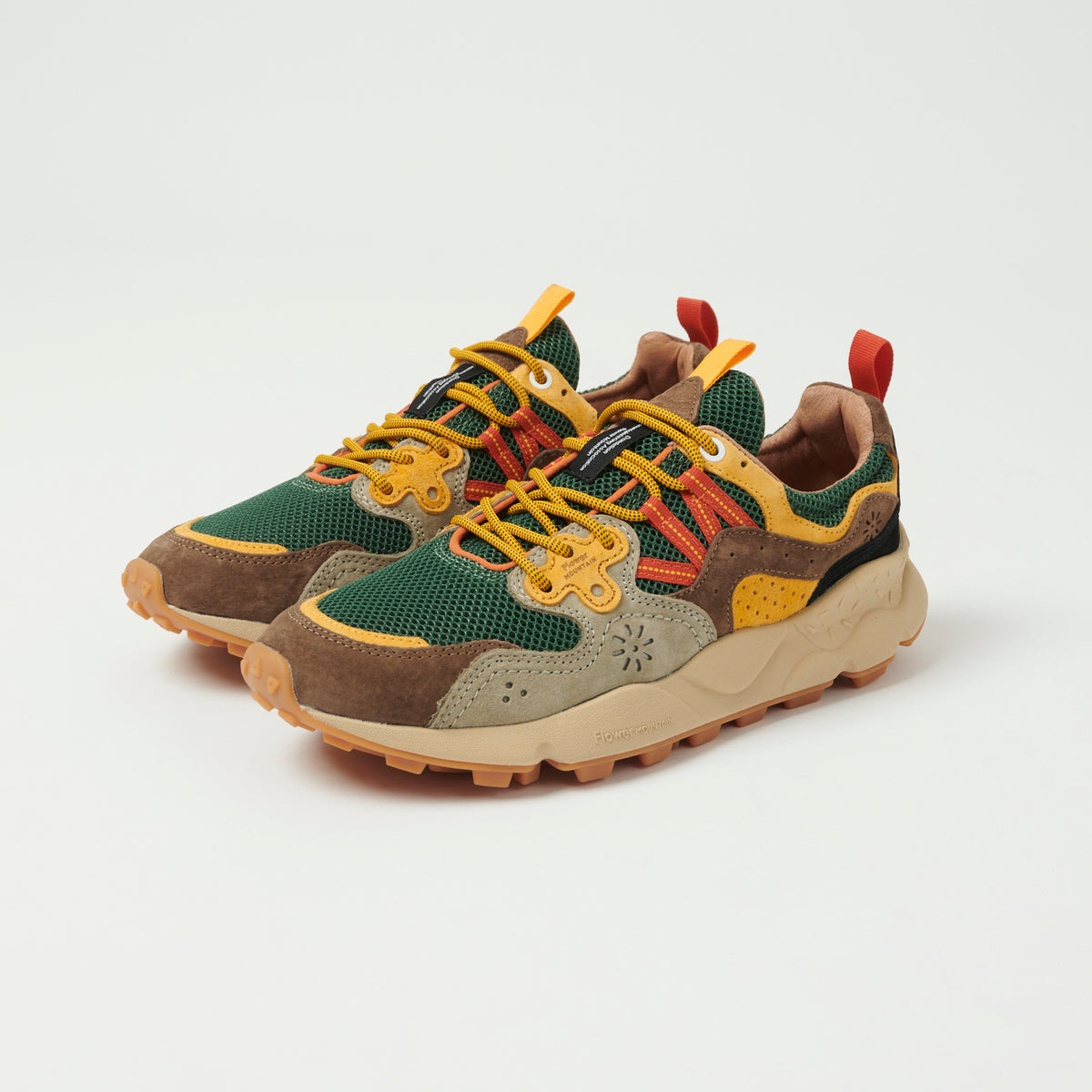 Flower Mountain Yamano 3 Suede/Nylon Sneaker - Taupe/Green/Ocra