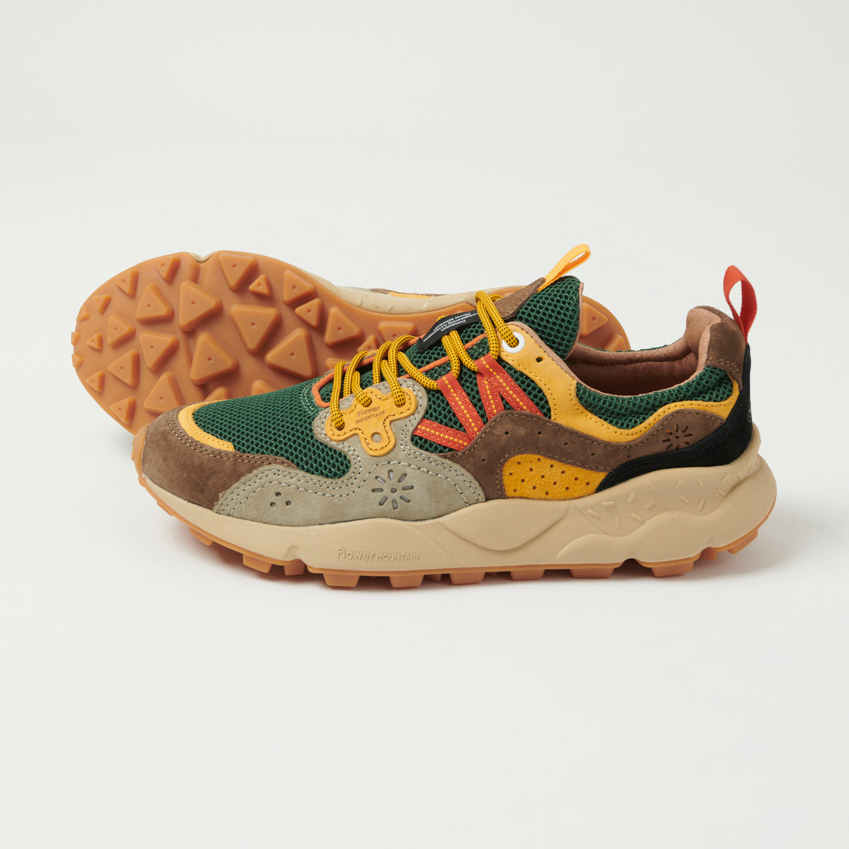 Flower Mountain Yamano 3 Suede/Nylon Sneaker - Taupe/Green/Ocra