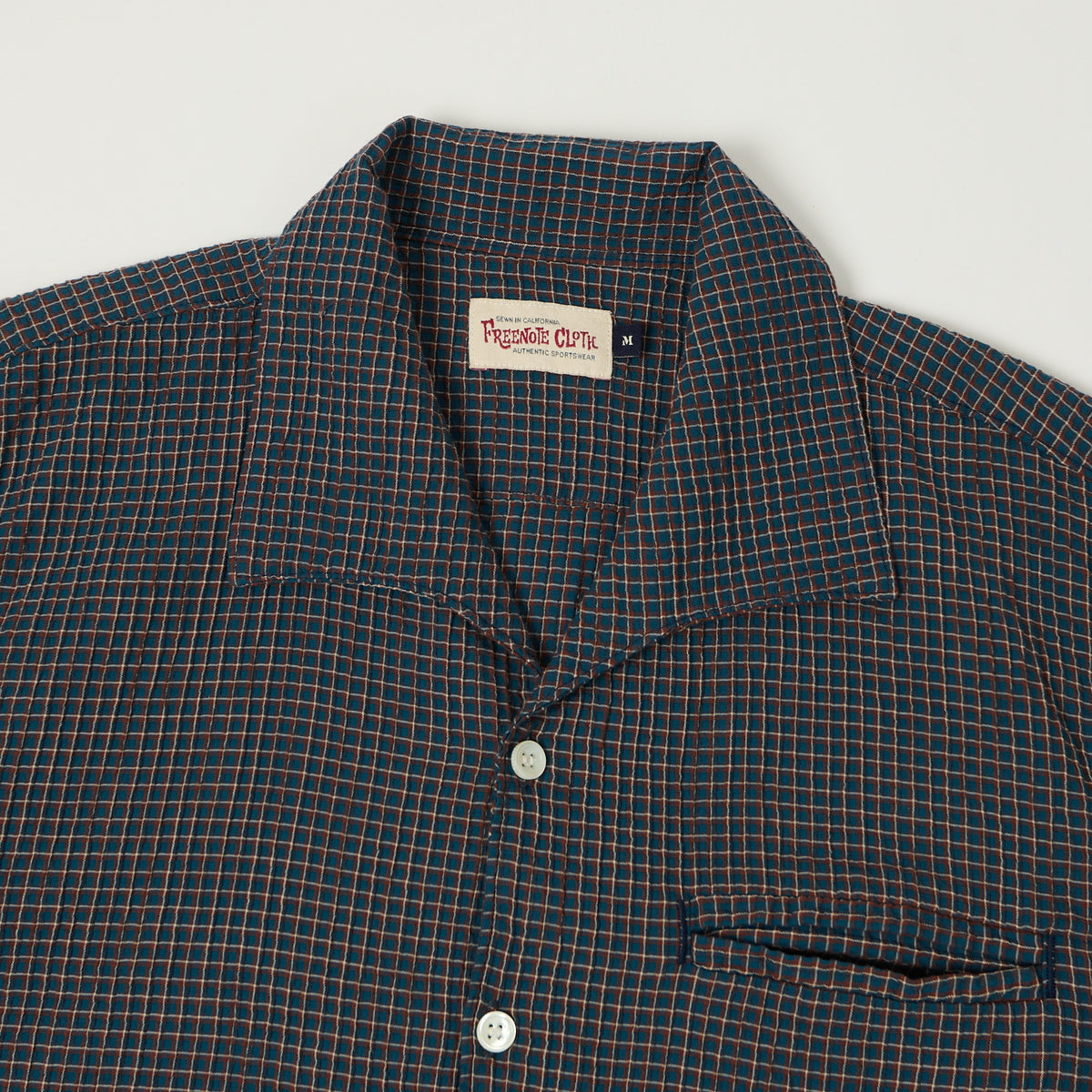 Freenote Cloth 'Cayucos' Seersucker Open Collar Shirt - Blue Plaid