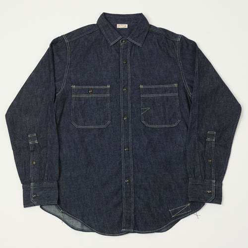 Freewheelers & Co Union Special Overalls 'Diamond Cracker' 8oz Denim Work Shirt - Indigo