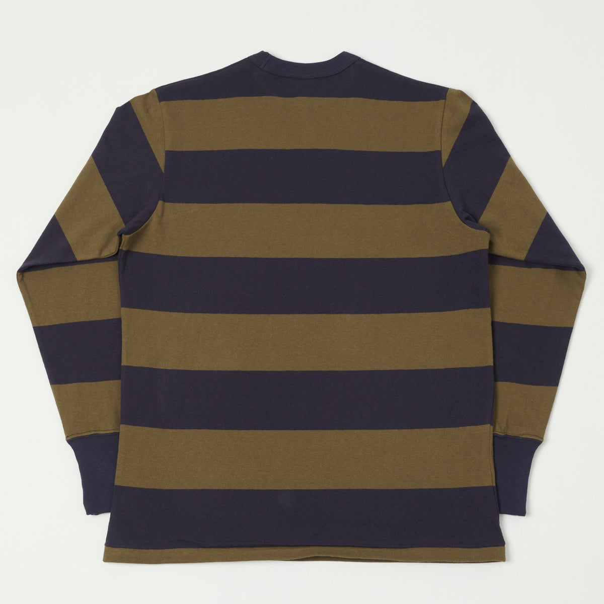 Freewheelers & Co Power Wear Horizontal Stripe Set-In Long Sleeve Tee - Navy/Khaki