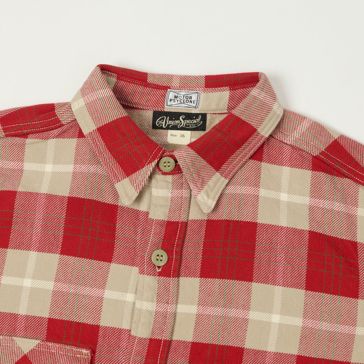 Freewheelers & Co Motor Psyclone 'Nomad' Plaid Work Shirt - Orange Red/Grey