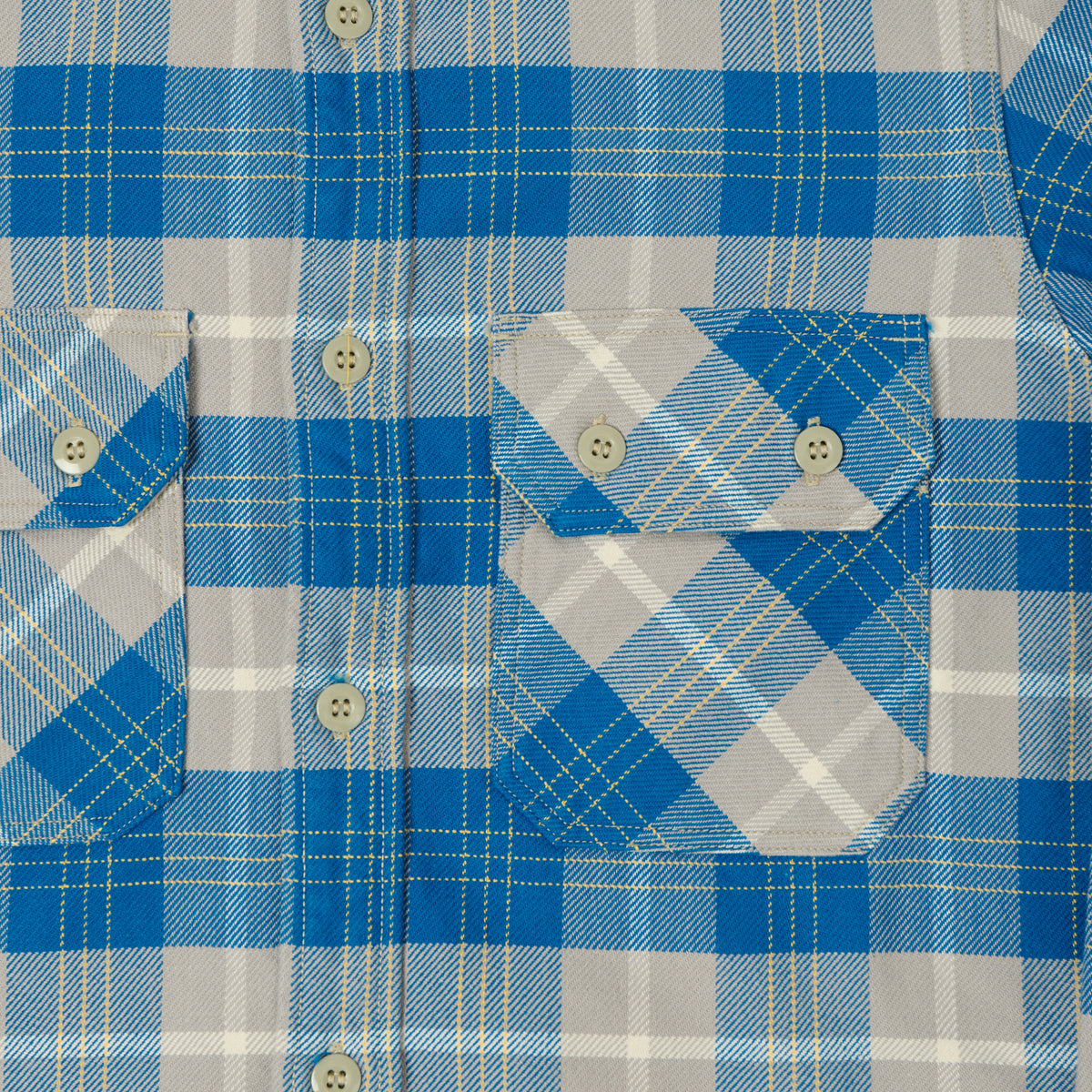 Freewheelers & Co Motor Psyclone 'Nomad' Plaid Work Shirt - Venetian Blue/Grey