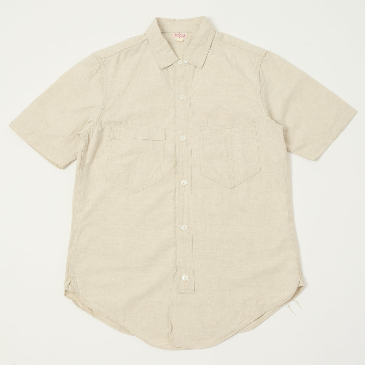 Freewheelers & Co Union Special Overalls 'Big Bertha' S/S Chambray Work Shirt - White