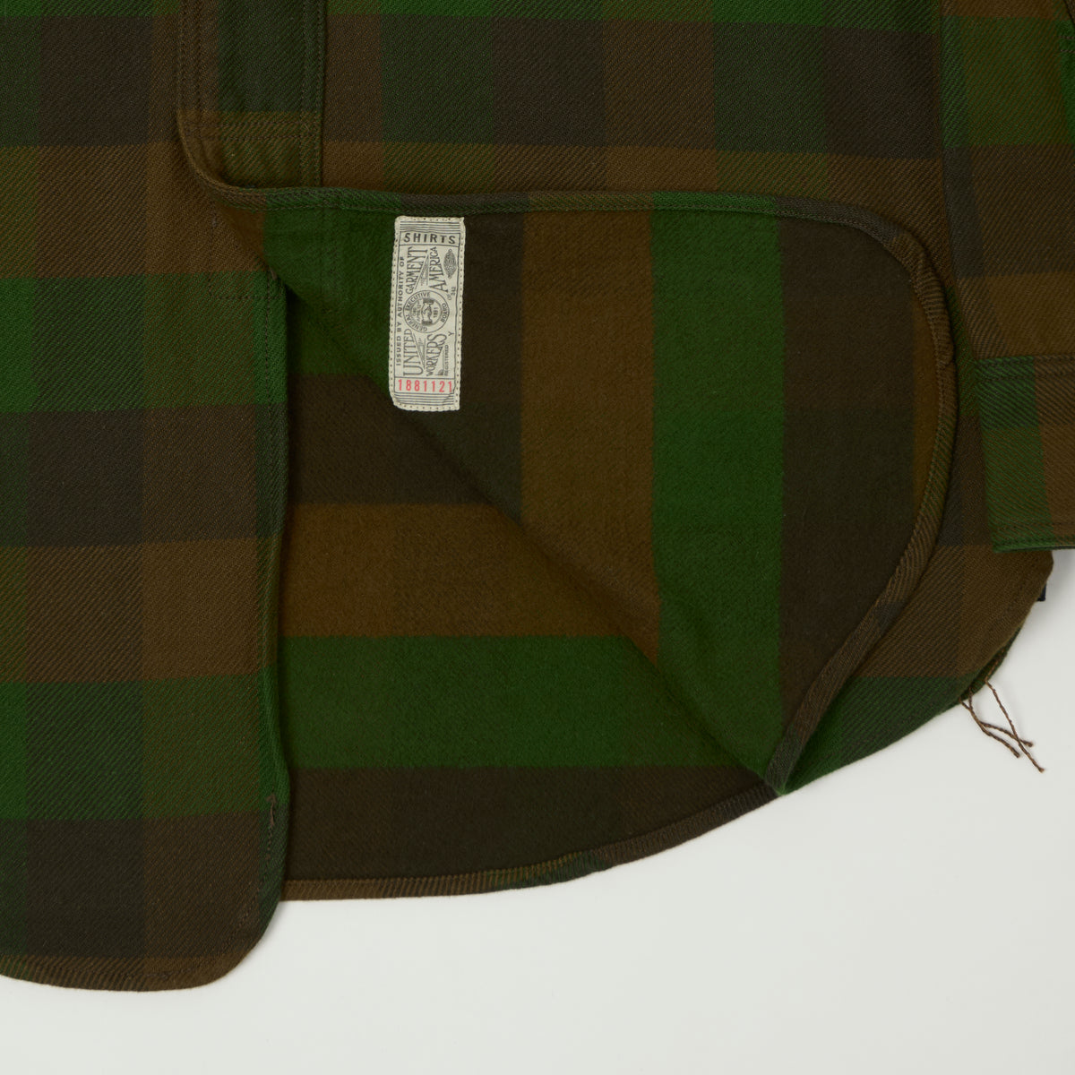 Freewheelers & Co Union Special Overalls 'BaldyGus' Mechanic Shirt - Bottle Green/Khaki Brown