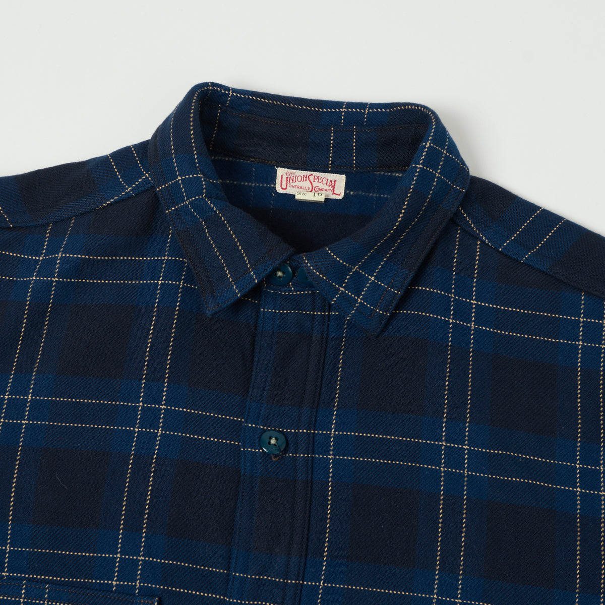 Freewheelers & Co Union Special Overalls 'Blystone' Mechanic Shirt - Dark Venetian Blue/Navy