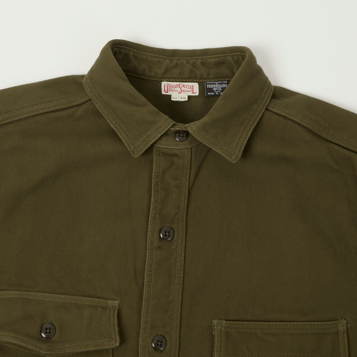 Freewheelers & Co Union Special Overalls 'Gemsa' Work Shirt - Khaki Olive