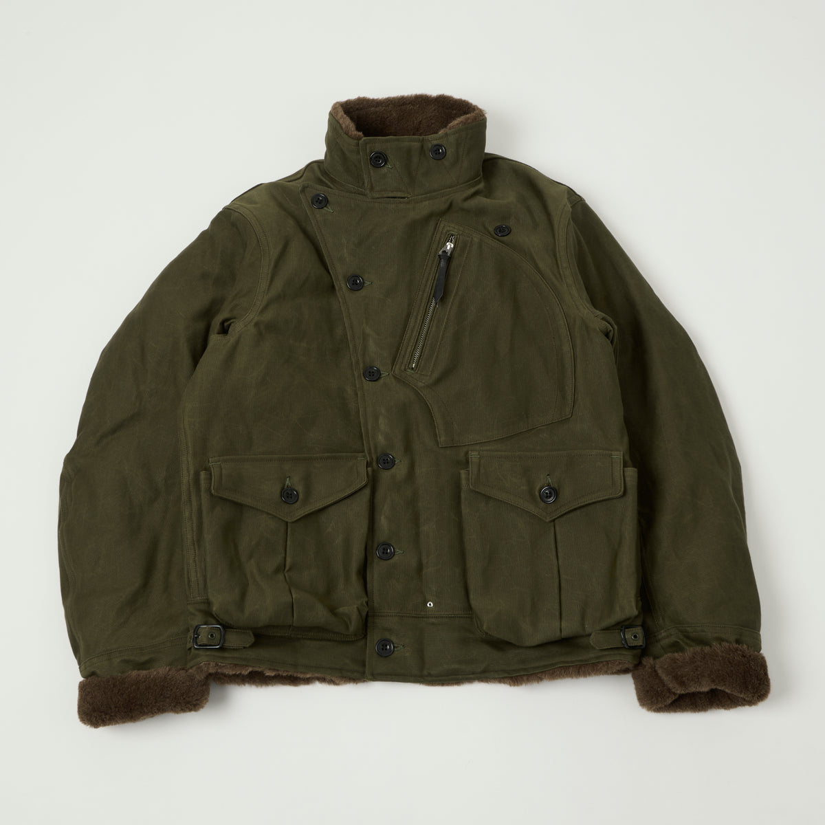 Freewheelers & Co Leather Togs 'Winter Aviators' Jacket - Dark Khaki Beige