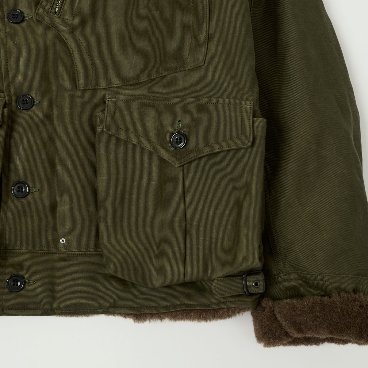 Freewheelers & Co Leather Togs 'Winter Aviators' Jacket - Dark Khaki Beige