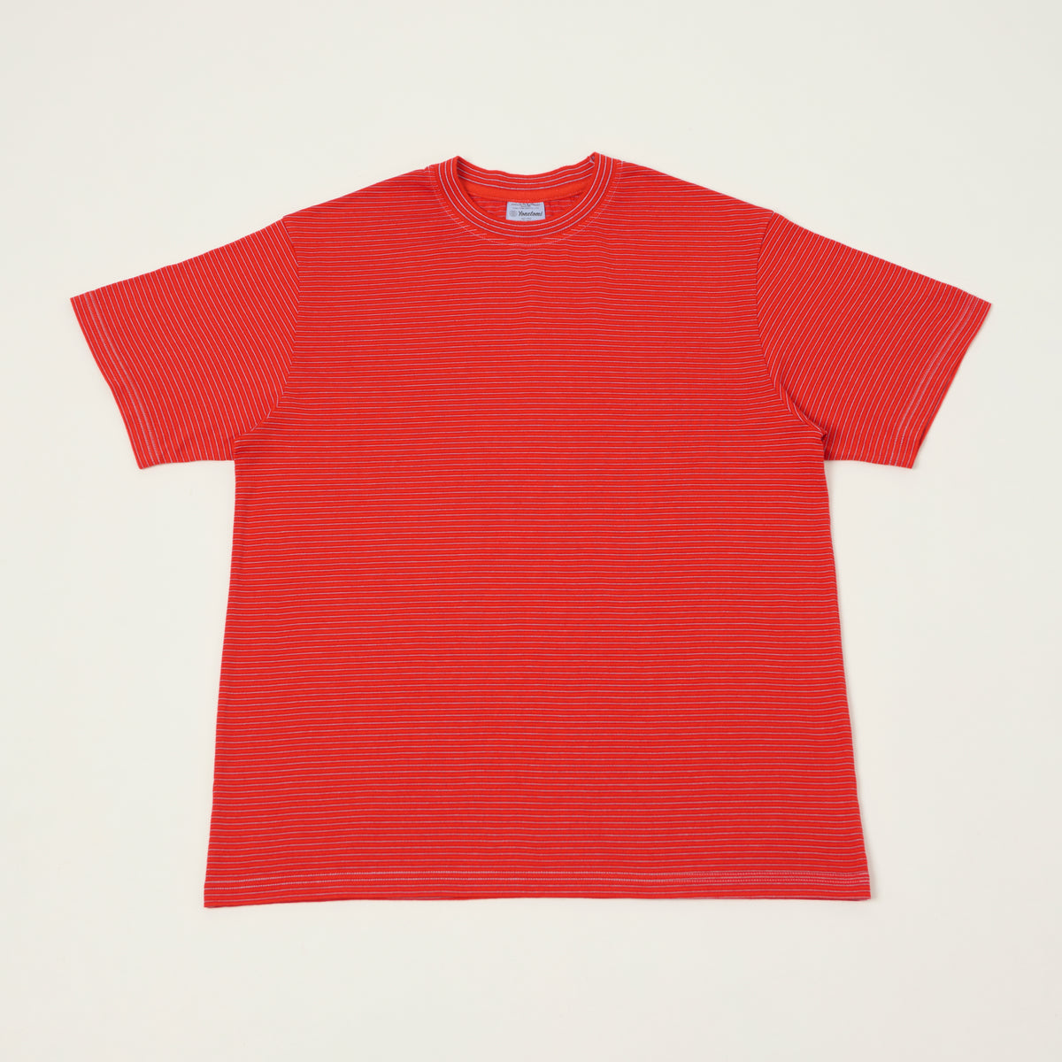 Yonetomi 'New Basic' Garment Dyed Stripe T-Shirt - Red