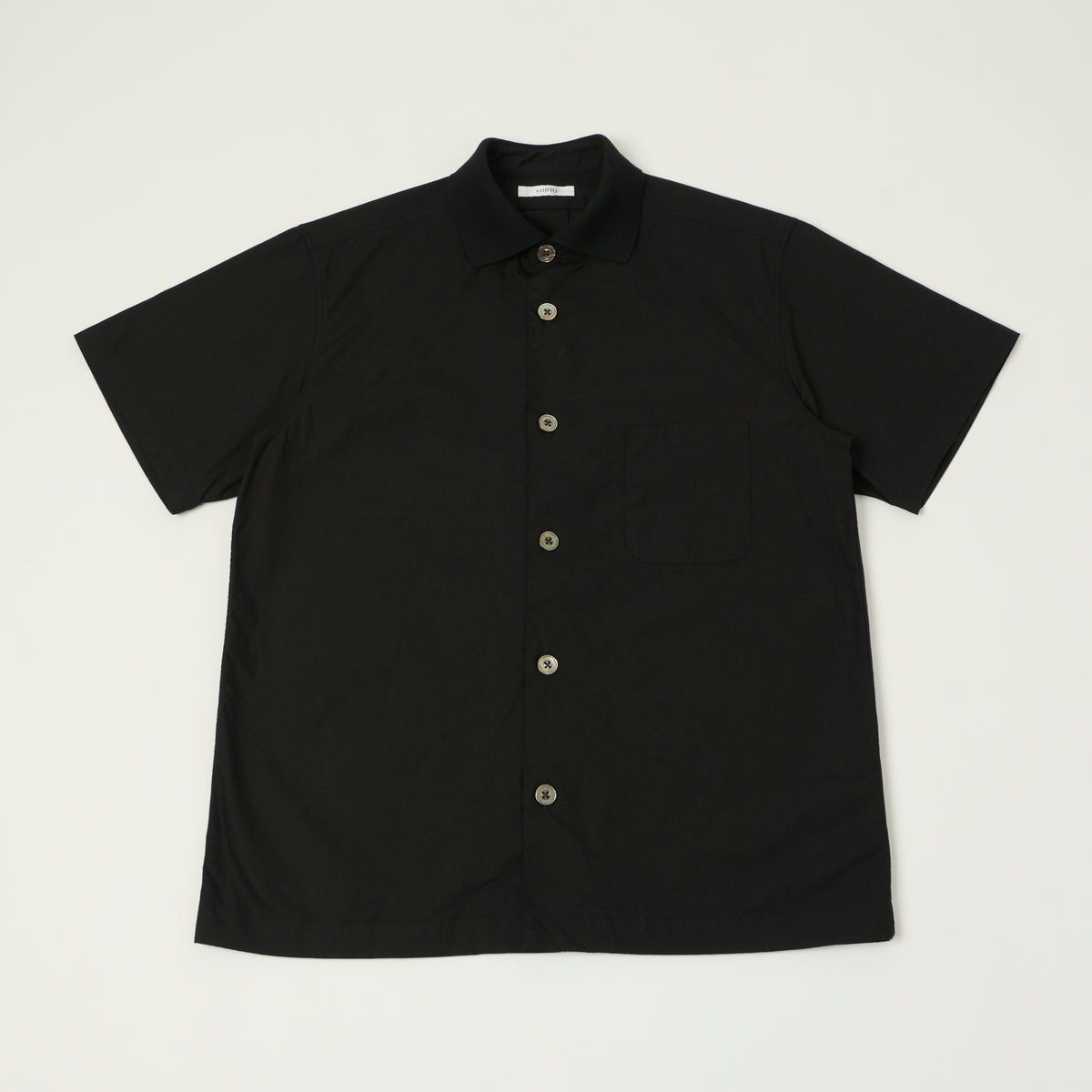 Fujito Rib Collar Short Sleeve Shirt - Black
