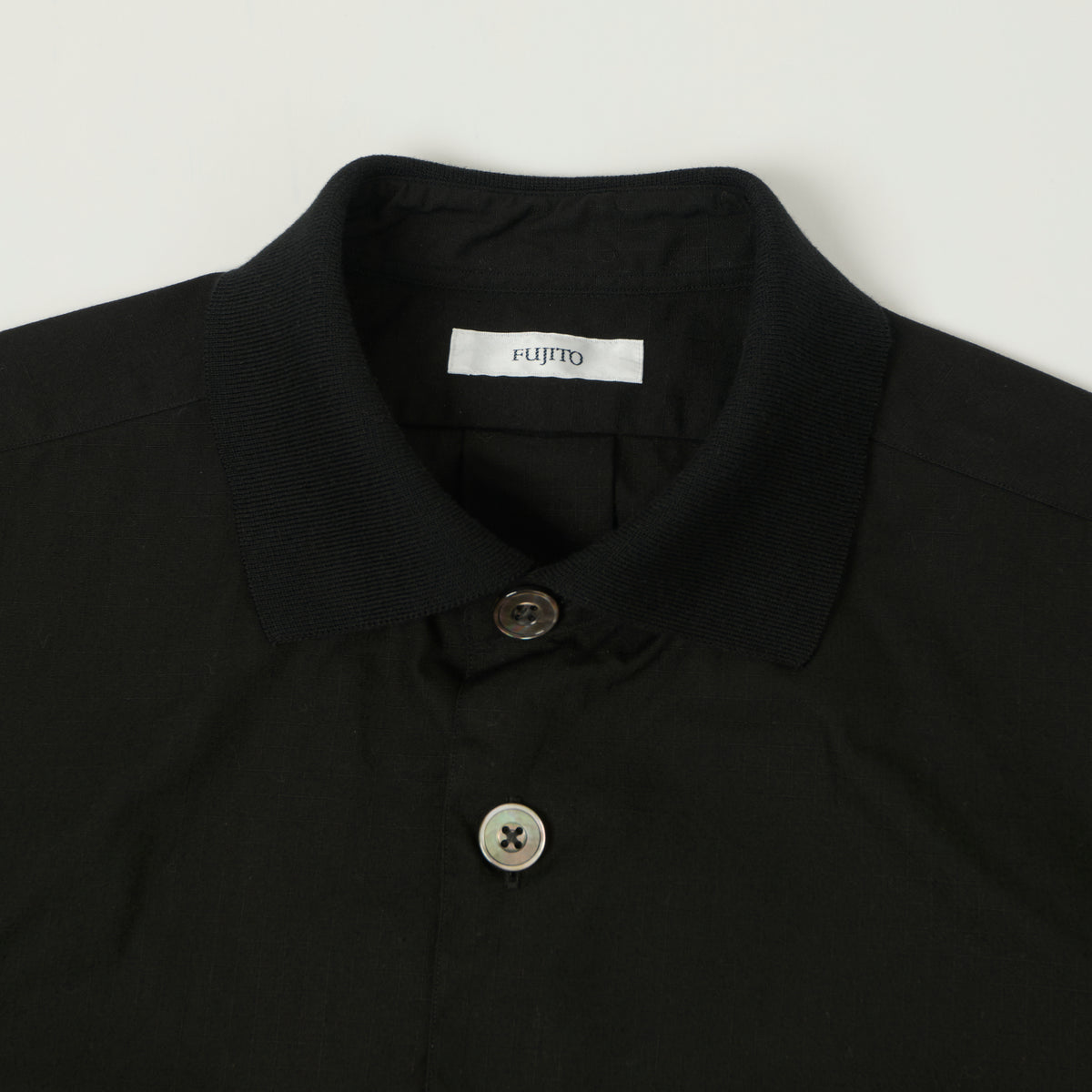 Fujito Rib Collar Short Sleeve Shirt - Black