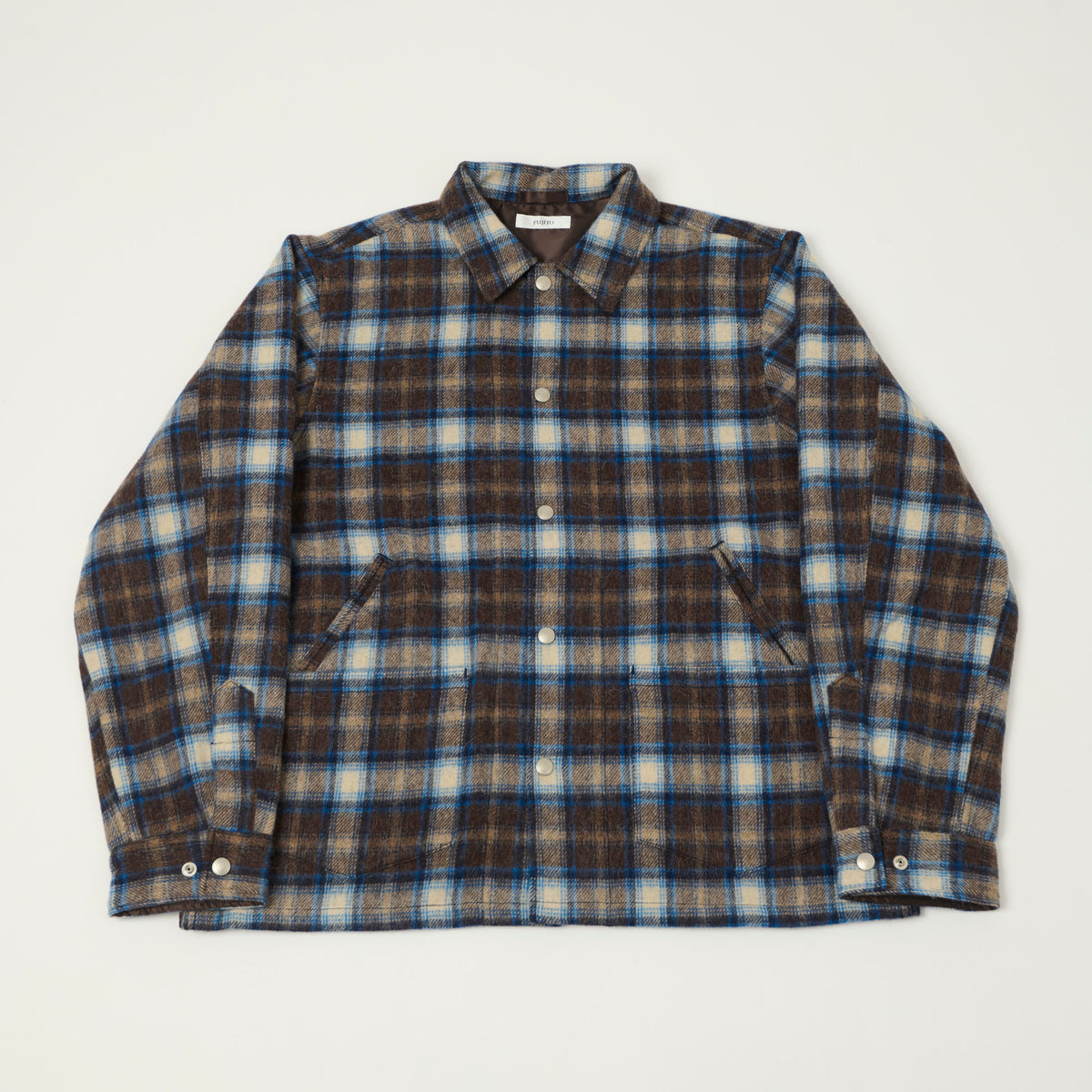 Fujito Brushed Wool Plaid 'CPO' Jacket - Blue