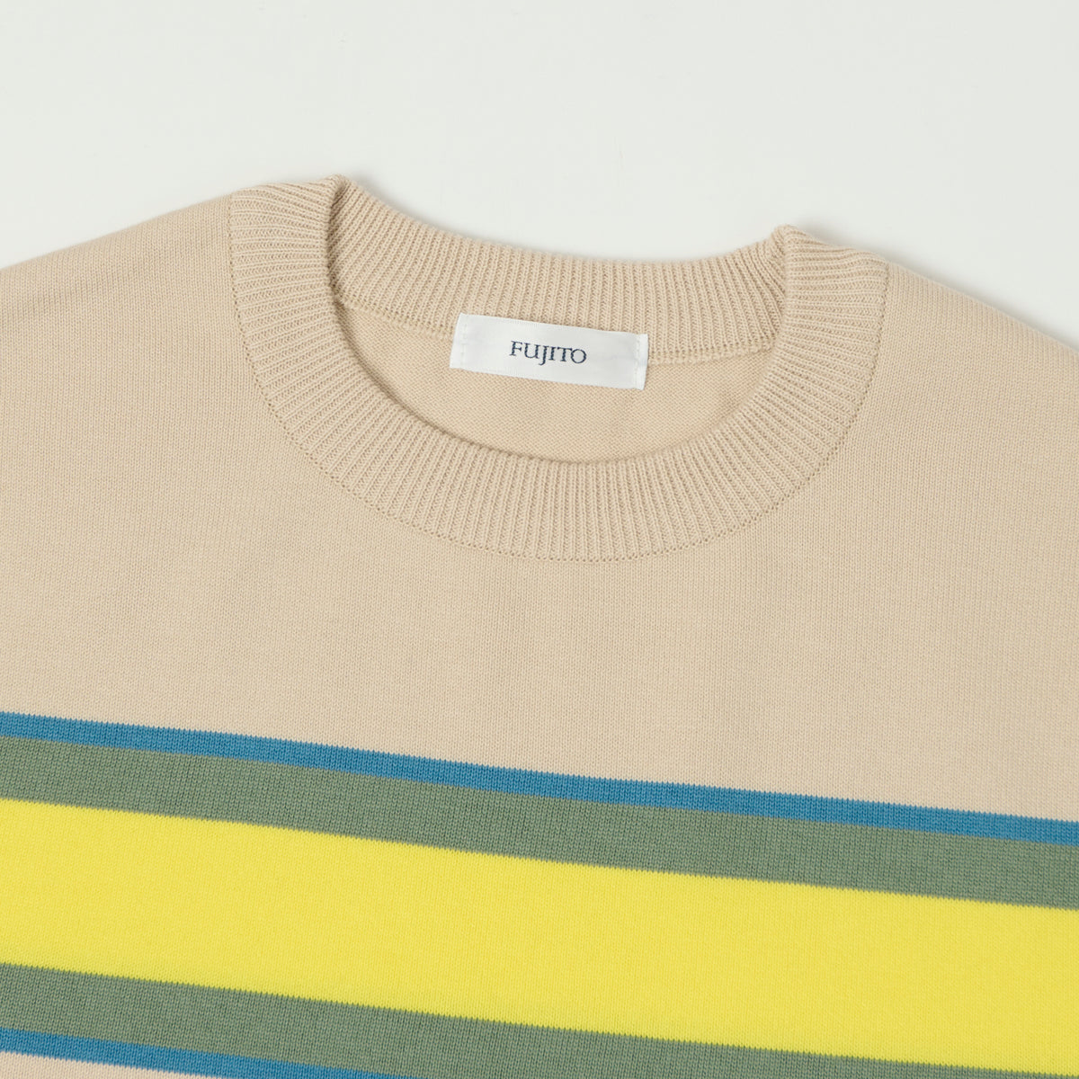 Fujito Border Knit T-Shirt - Beige