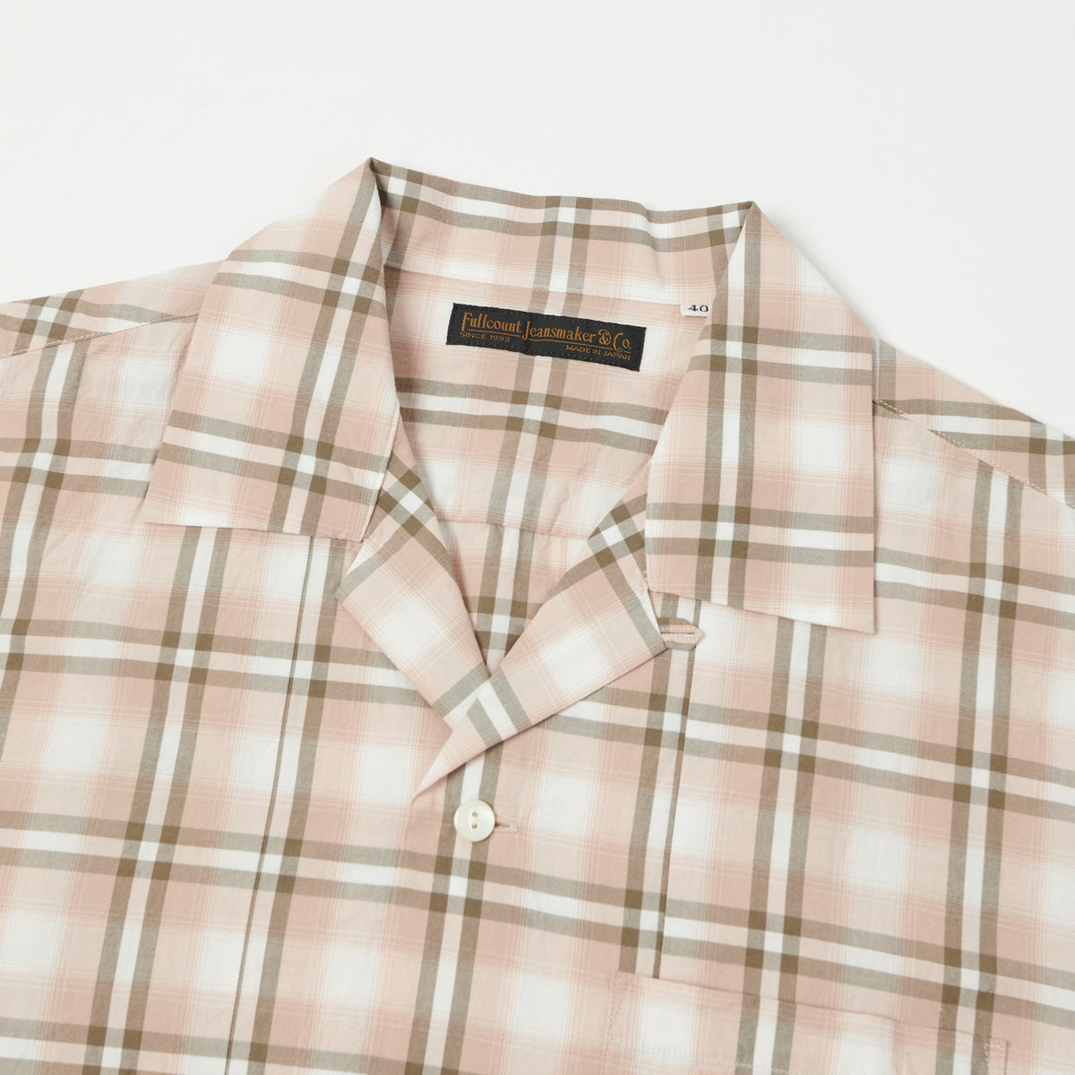 FULLCOUNT 4075 Broad Check Open Collar Shirt - Pink