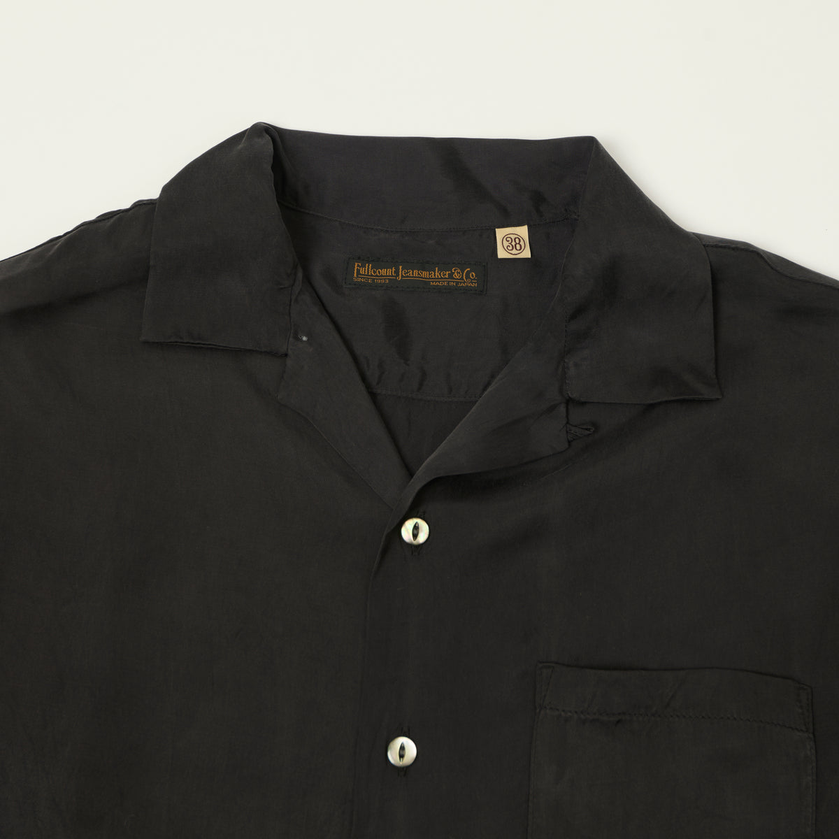 FULLCOUNT 4100 Satin Cupra Open Collar Shirt - Black