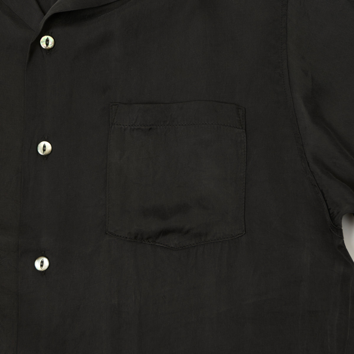 FULLCOUNT 4100 Satin Cupra Open Collar Shirt - Black